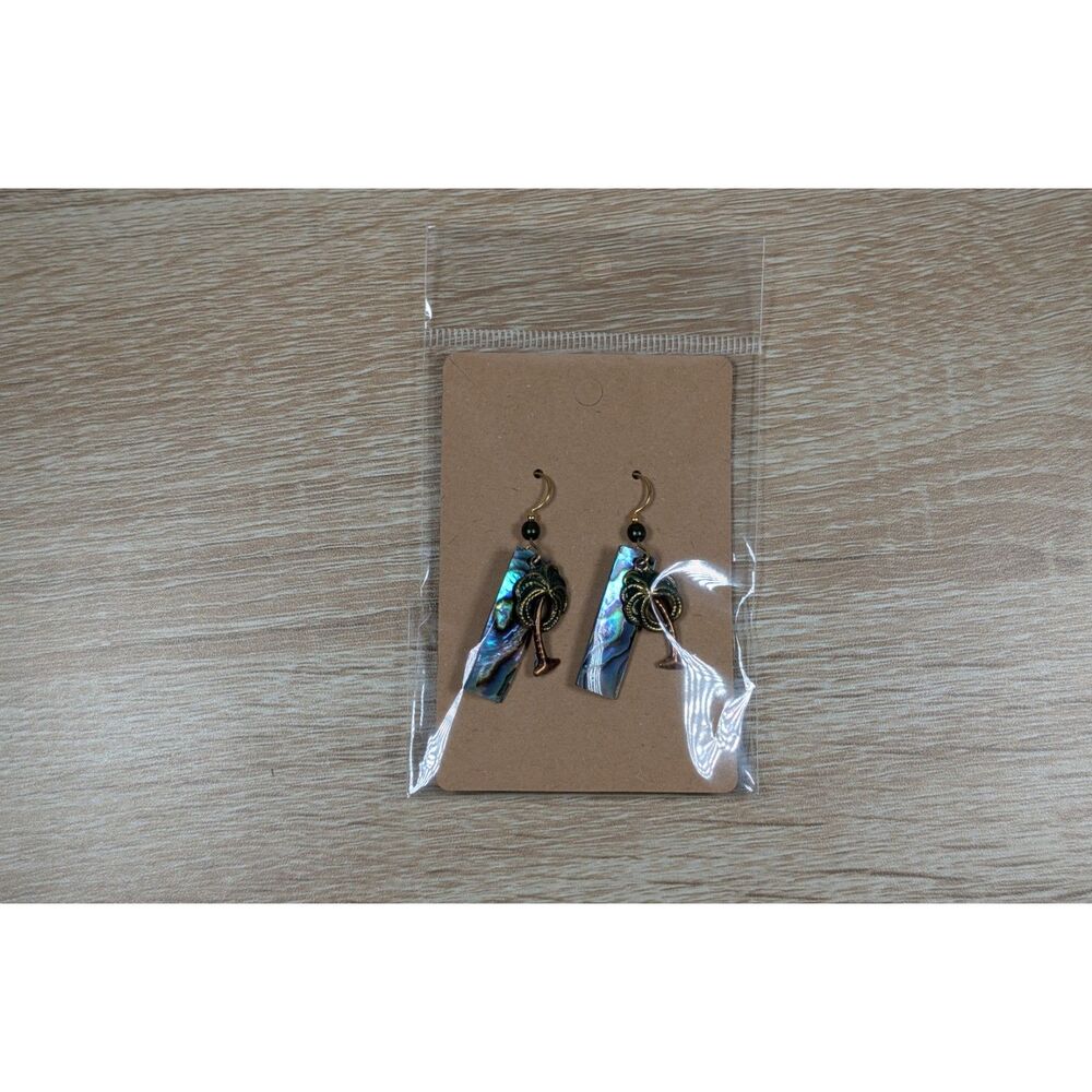 Handmade Abalone Shell Palm Tree Dangle Earrings – Boho Beach Jewelry